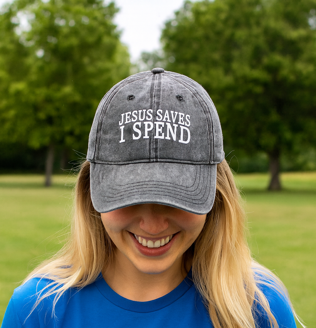 Jesus Saves I Spend Embroidered Hat, Trucker Hat Embroidered Dad Cap, Christian Washed Cap, Christian Jesus Gifts LAFH19